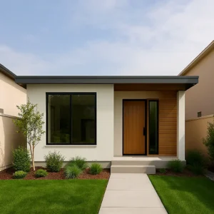 Gambar rumah minimalis terbaru satu lantai dengan teras kecil dan jendela kaca besar.