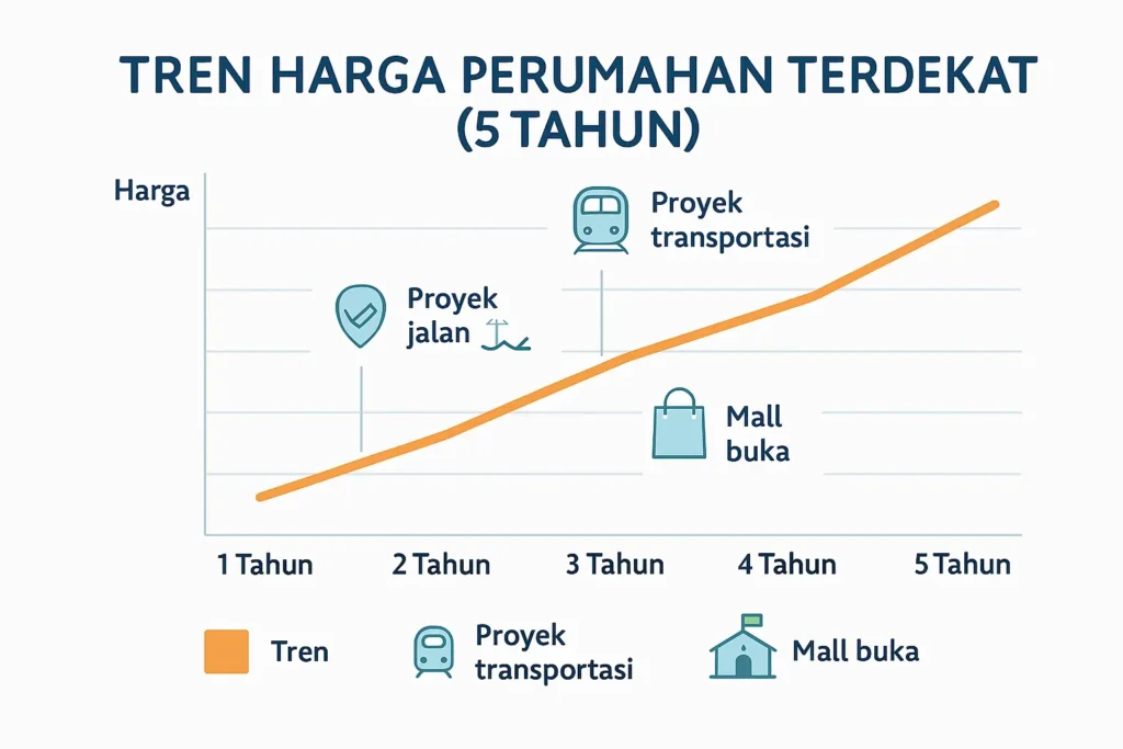 Grafik tren kenaikan harga perumahan terdekat selama lima tahun.