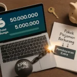 Visual simbolis tentang membebaskan diri dari beban KPR jangka panjang dengan alat potong bertuliskan Pembayaran Extra KPR.